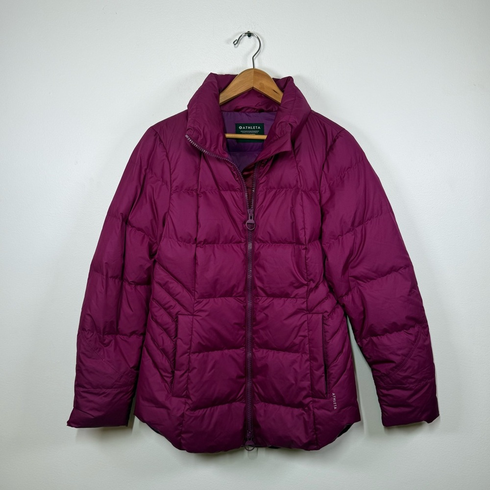 Athleta Downtown Quilted Puffer Down Jacket Fuscia‎ Medium